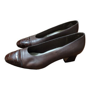 Naturalizer 741N31 Womens Brown Croc Kitten Heel Pumps - Size 8 Old Money Career